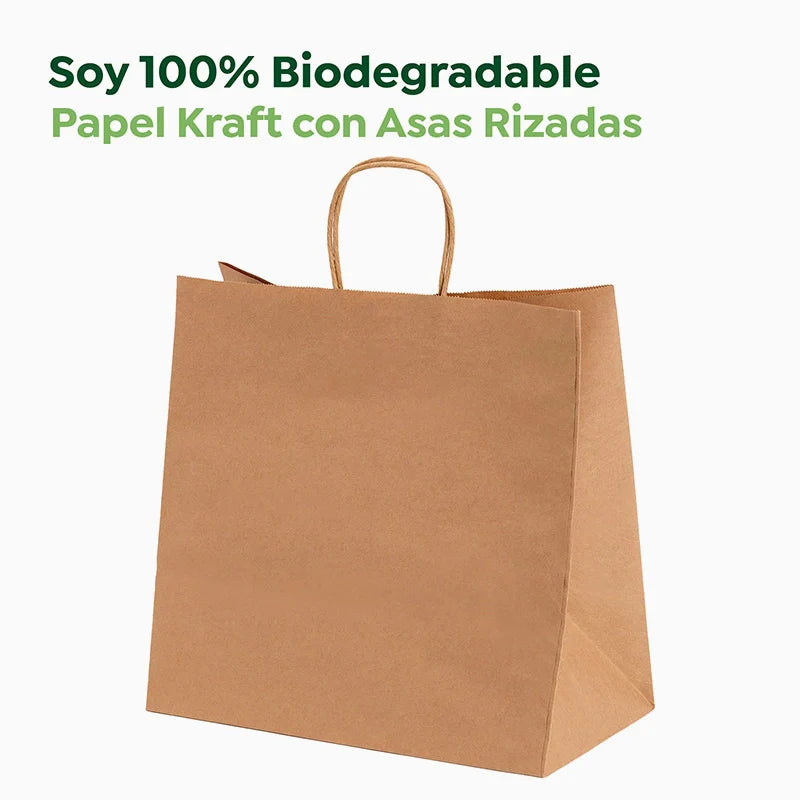 Bolsa Papel Kraft 33 x 21 x 32 cm con Asa Rizada (250 uds)