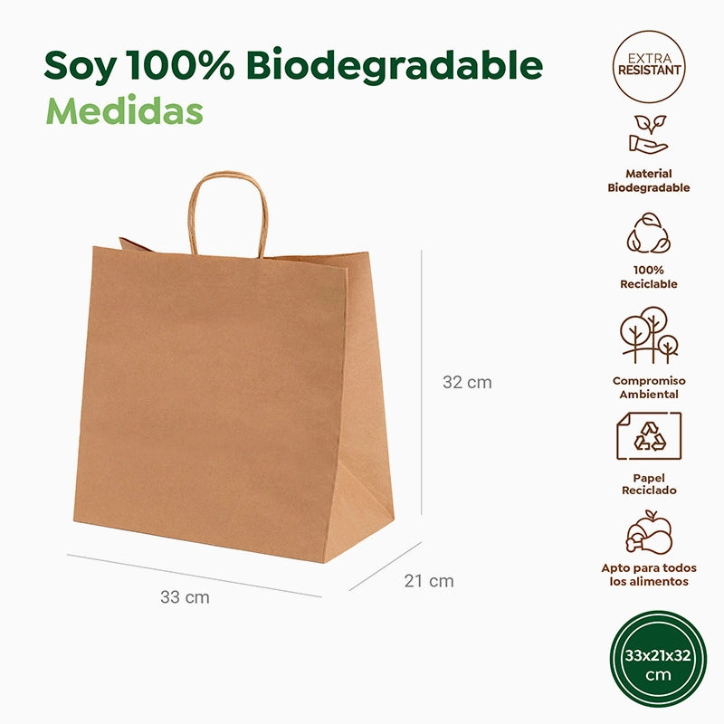 Bolsa Kraft Bolsas Ecologicas Desechables Bolsa Papel Kraft 33 X