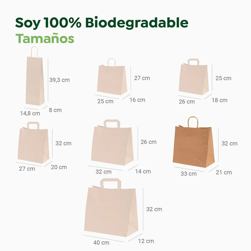 Bolsa Papel Kraft 33 x 21 x 32 cm con Asa Rizada (250 uds)