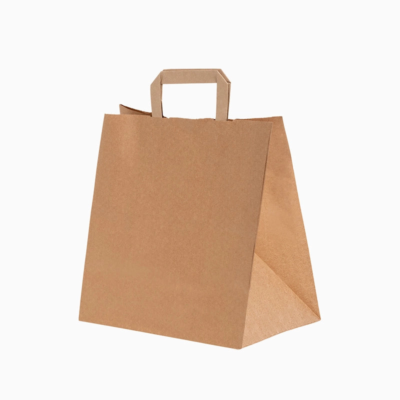 Bolsa Papel Pequeña Kraft 26 x 18 x 30 cm con Asa Plana (250 uds)