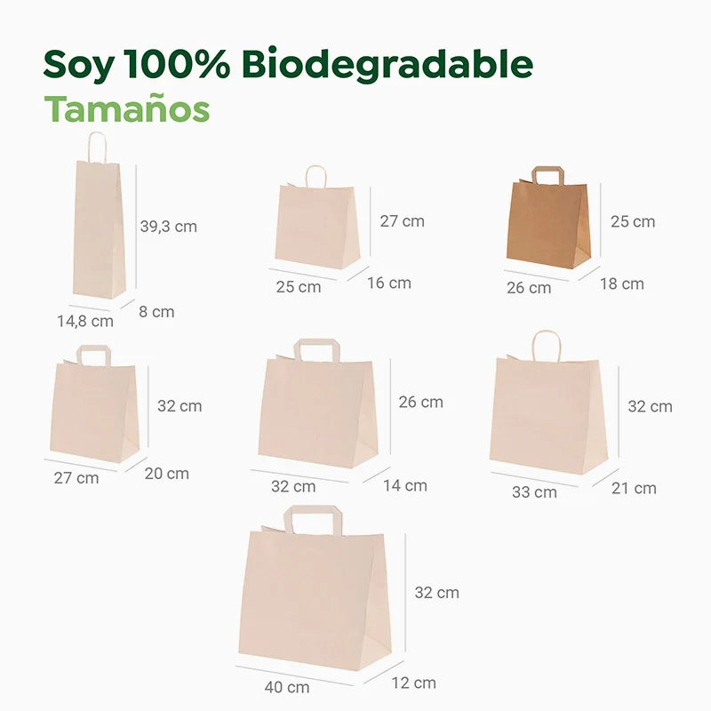 Bolsa Papel Pequeña Kraft 25 x 18 x 26 cm con Asa Plana (250 uds)