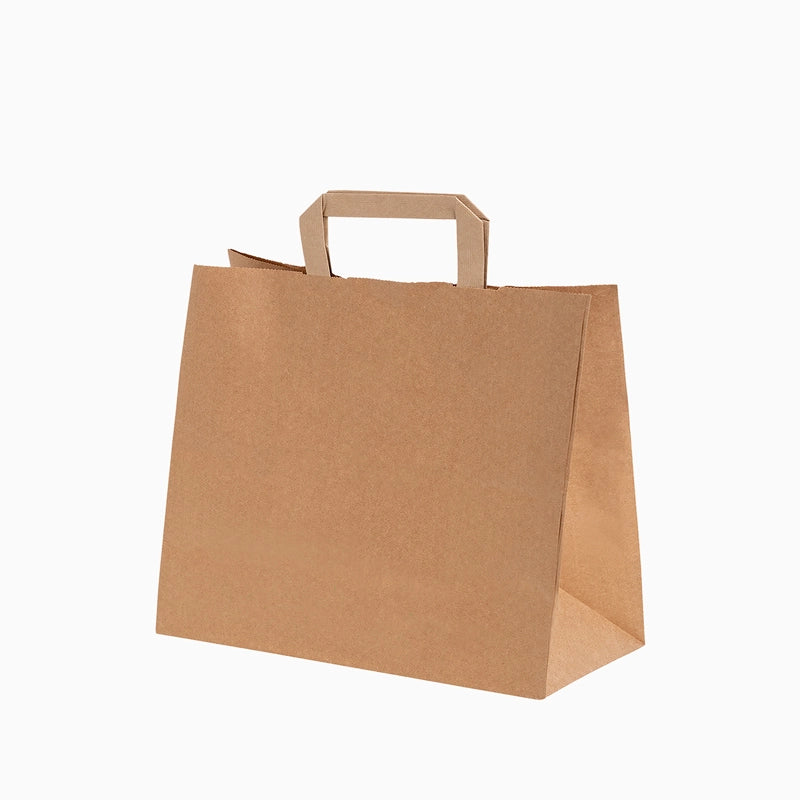 Bolsa Papel Mediana Kraft 32 x 14 x 26 cm con Asa Plana (50 uds)