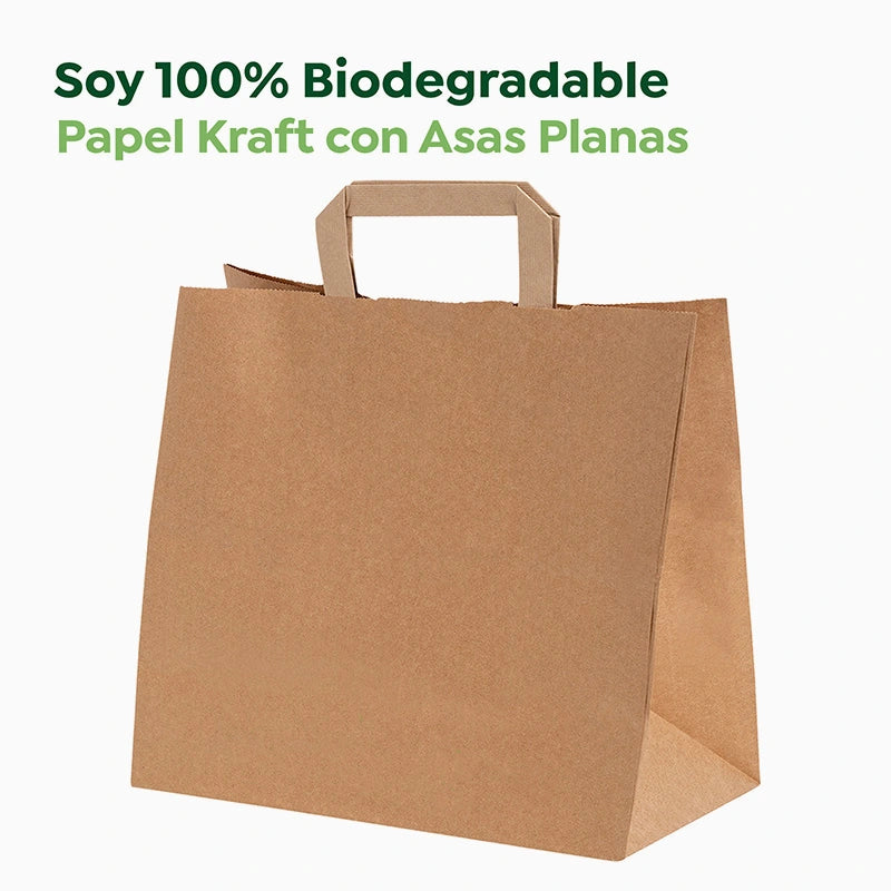 Bolsa Papel Mediana Kraft 32 x 14 x 26 cm con Asa Plana (50 uds)