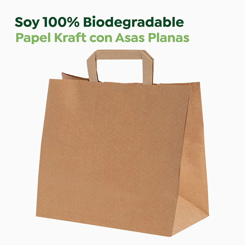 Bolsa Papel Mediana Kraft 32 x 14 x 26 cm con Asa Plana (250 uds)