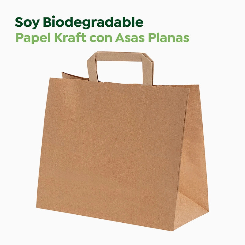 Bolsa Papel Mediana Kraft 32 x 14 x 26 cm con Asa Plana (250 uds)