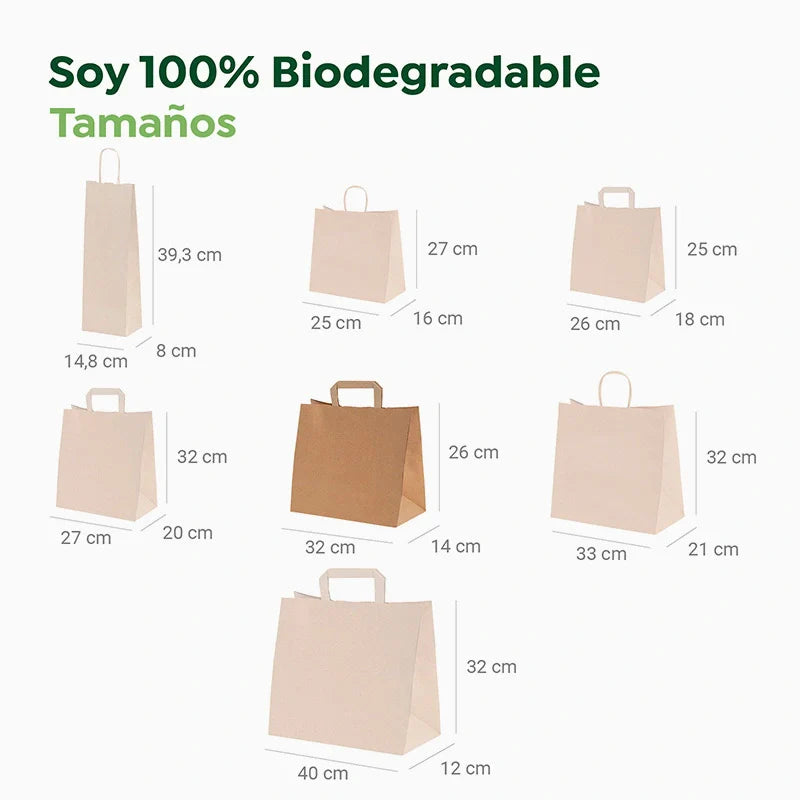Bolsa Papel Mediana Kraft 32 x 14 x 26 cm con Asa Plana (250 uds)