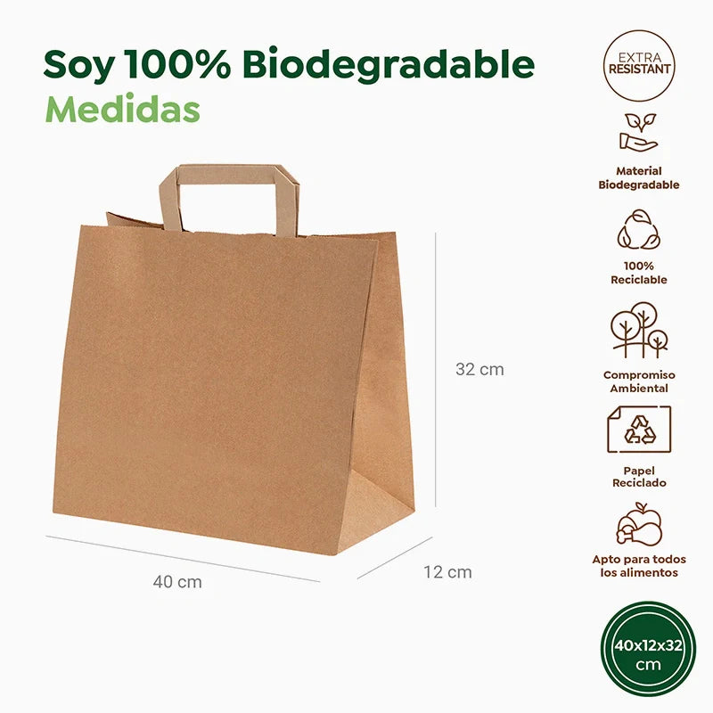 Bolsa Papel Grande Kraft 40 x 12 x 32 cm con Asa Plana (250 uds)