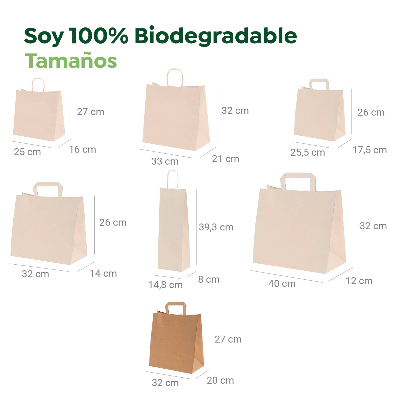 Bolsa Papel Extragrande Kraft 32 x 20 x 27 cm con Asa Plana