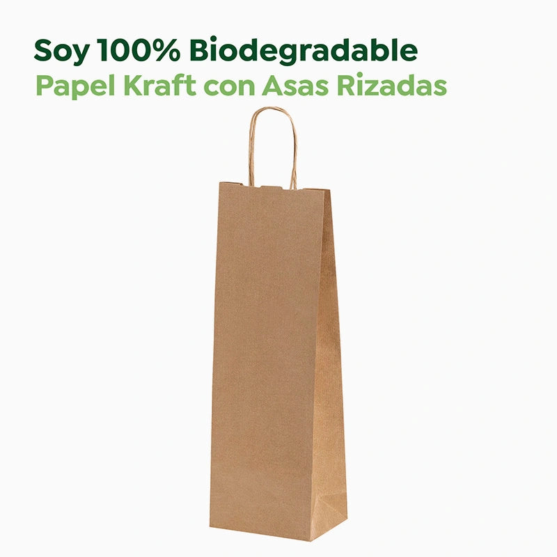 Bolsa Papel Kraft 14.8 x 8 x 39.3 cm con Asa Rizada (50 uds)