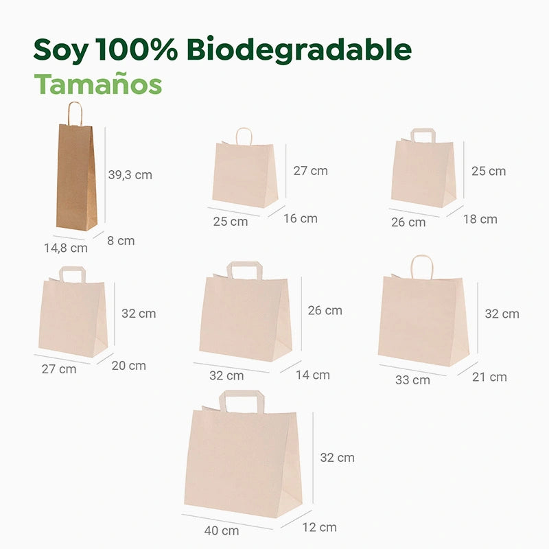Bolsa Papel Kraft 14.8 x 8 x 39.3 cm con Asa Rizada (50 uds)