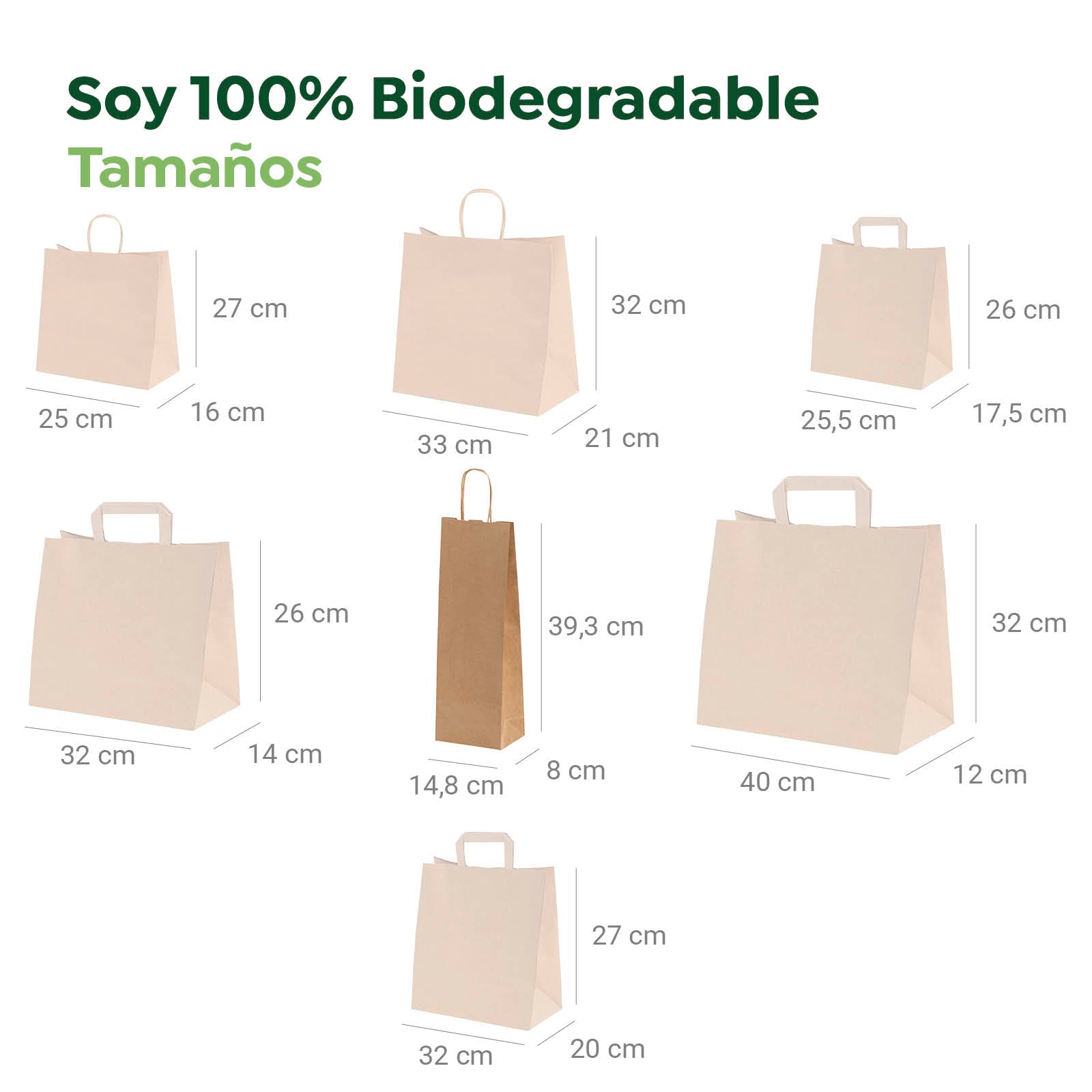 Bolsa Papel Kraft 14.8 x 8 x 39.3 cm con Asa Rizada