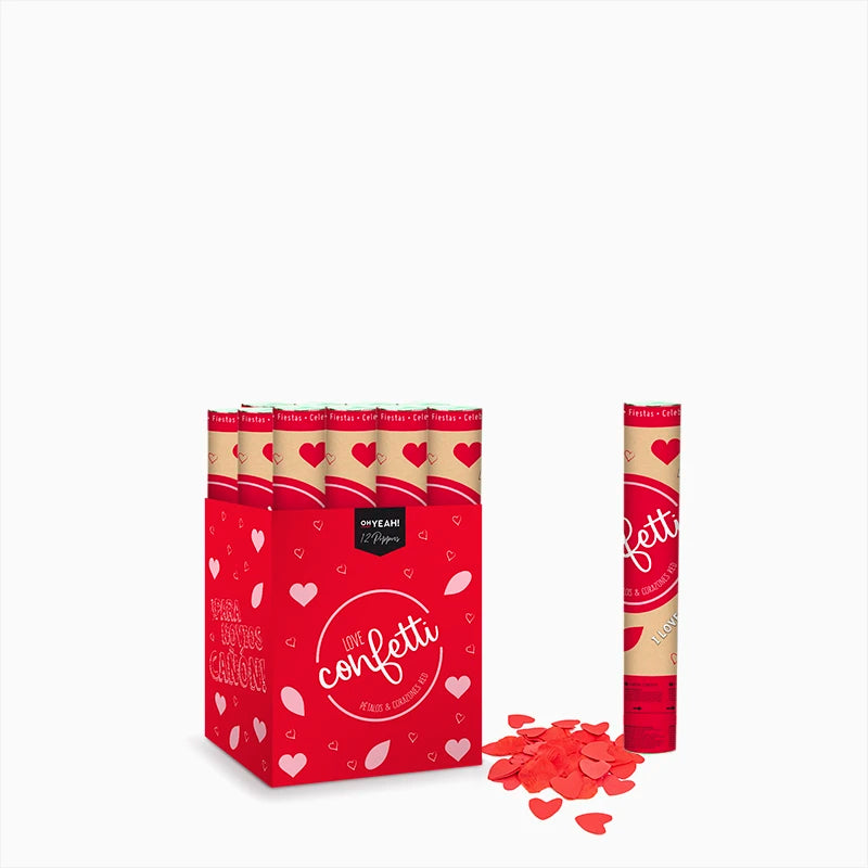 Set 12 Cañones Confeti Corazones 30 cm Rojo (12 uds)