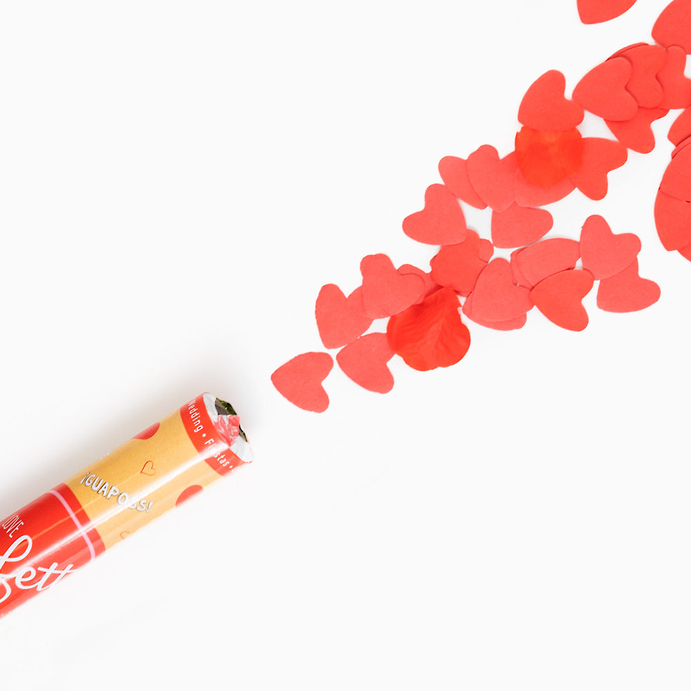 Set 12 Cañones Confeti Corazones 30 cm Rojo (12 uds)