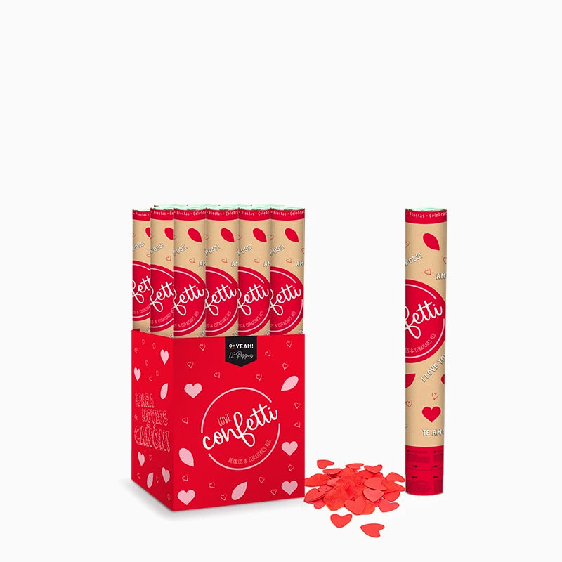 Set 12 Cañones Confeti Corazones 40 cm Rojo (12 uds)