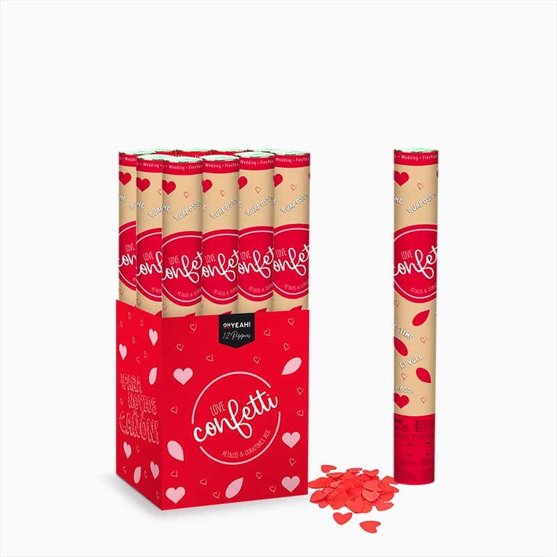 Set 12 Cañones Confeti Corazones 50 cm Rojo (12 uds)