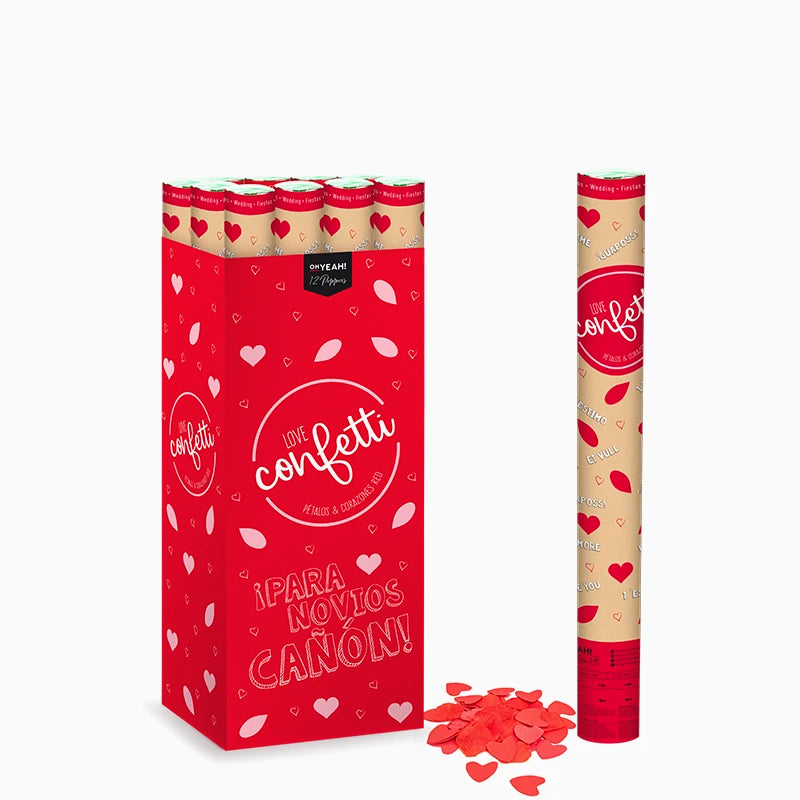 Set 12 Cañones Confeti Corazones 60 cm Rojo (12 uds)