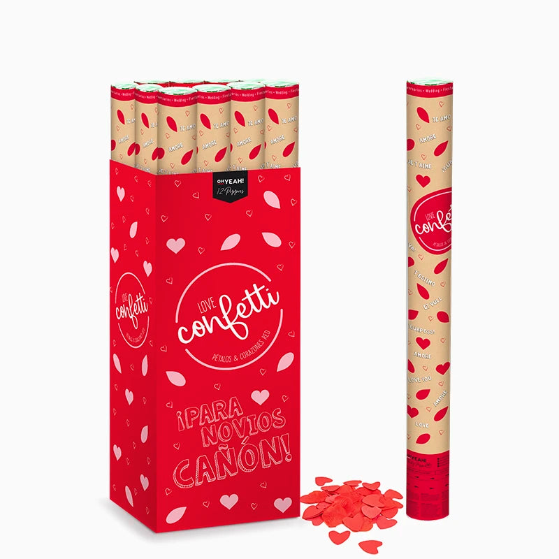 Set 12 Cañones Confeti Corazones 80 cm Rojo (12 uds)