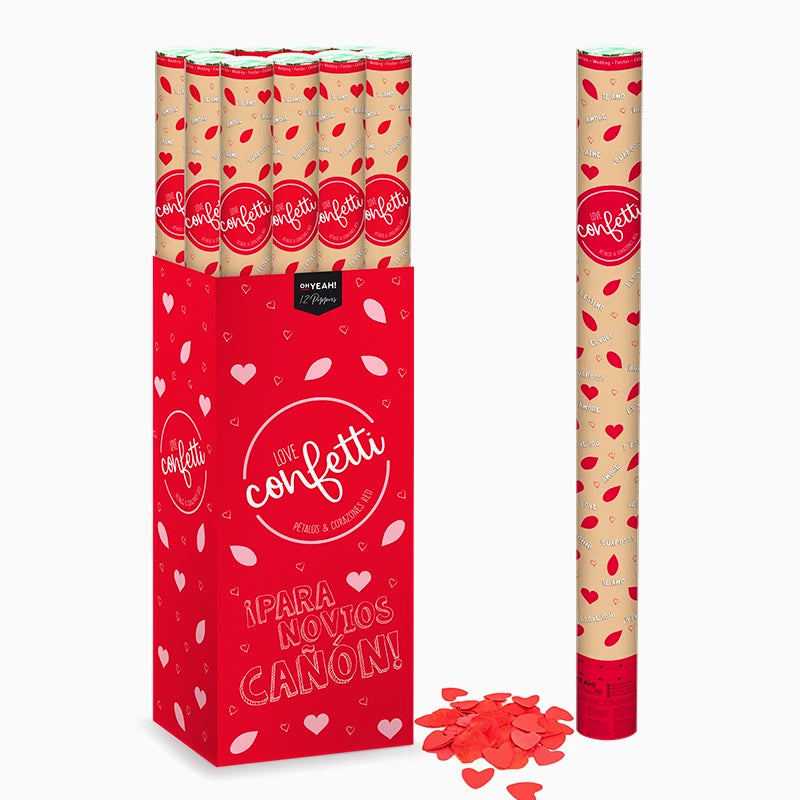 Set 12 Cañones Confeti Corazones 100 cm Rojo (12 uds)