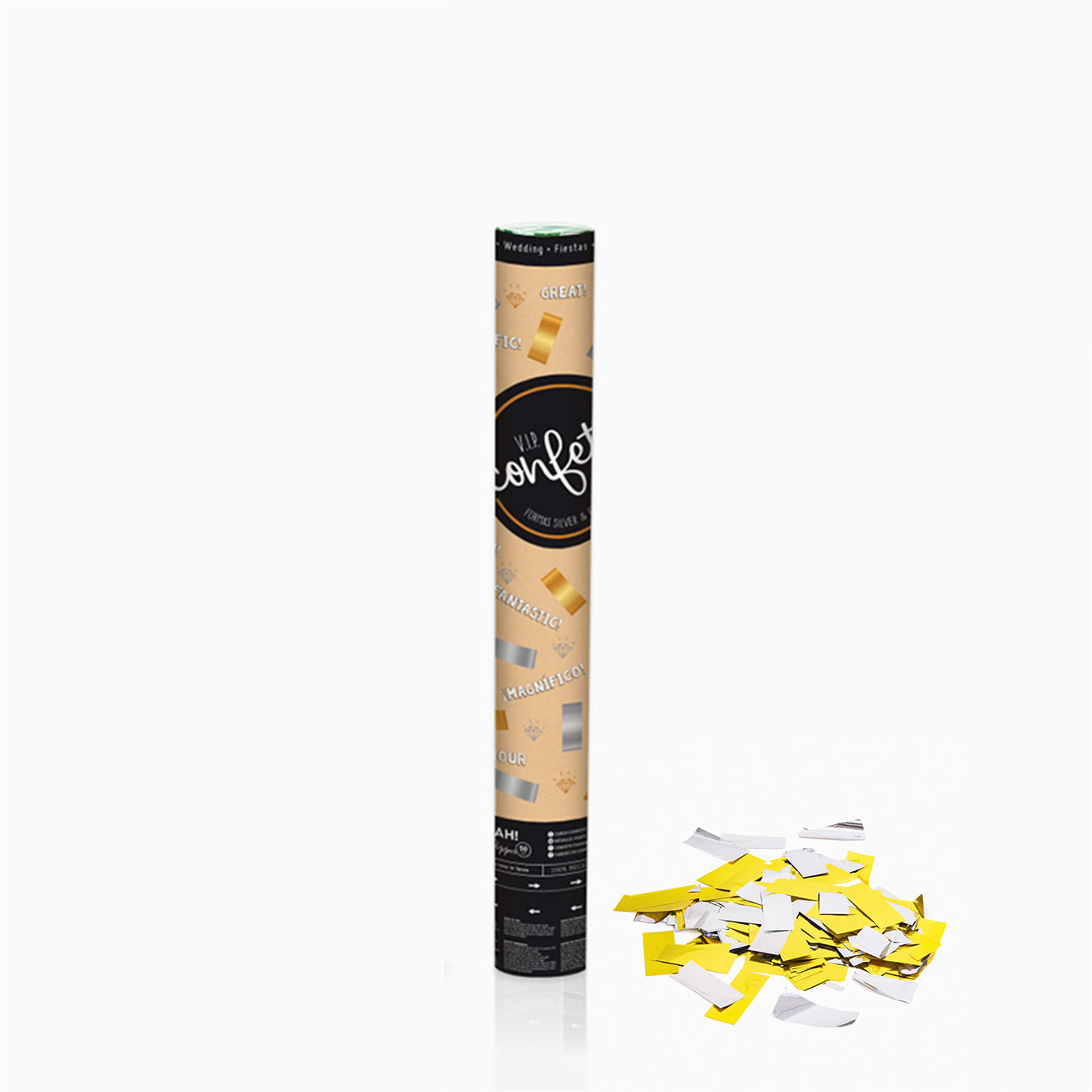 Set 12 Cañones Confeti Cuadrado 50 cm Metalizado Oro y Plata (12 uds)