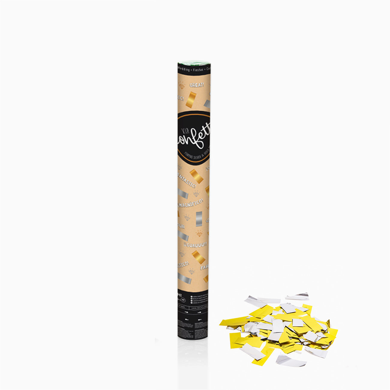 Set 12 Cañones Confeti Cuadrado 60 cm Metalizado Oro y Plata (12 uds)