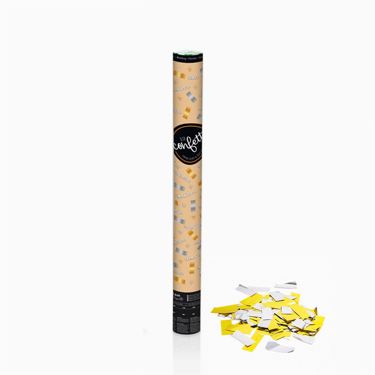Set 12 Cañones Confeti Cuadrado 80 cm Metalizado Oro y Plata (12 uds)