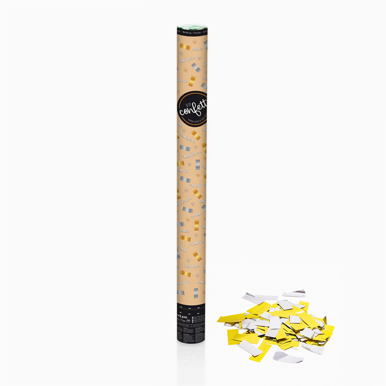 Set 12 Cañones Confeti Cuadrado 100 cm Metalizado Oro y Plata (12 uds)