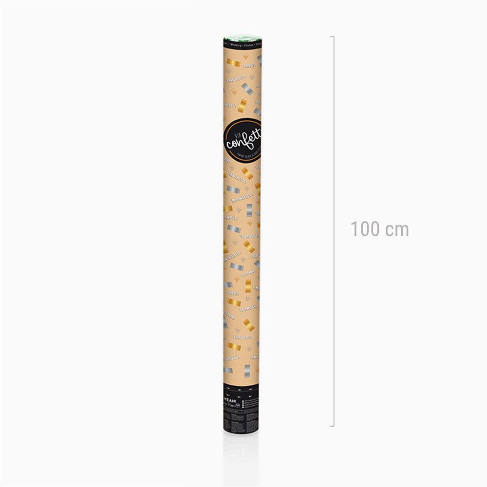 Set 12 Cañones Confeti Cuadrado 100 cm Metalizado Oro y Plata (12 uds)