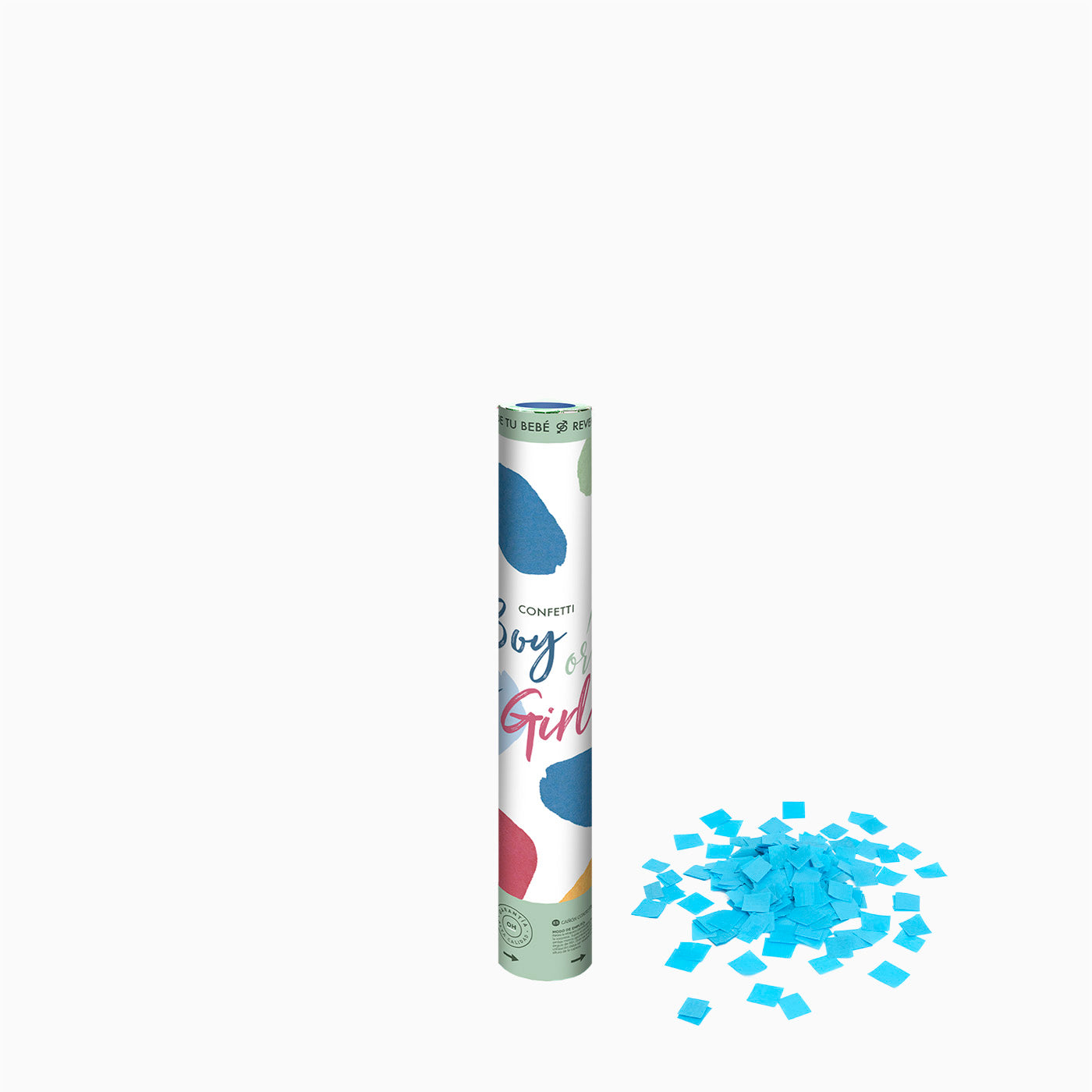 Set 12 Cañones Confeti Cuadrado Biodegradable 30 cm Revelación Género Azul (12 uds)