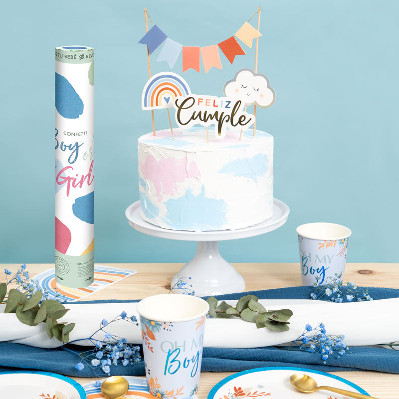 Set 12 Cañones Confeti Cuadrado Biodegradable 30 cm Revelación Género Azul (12 uds)