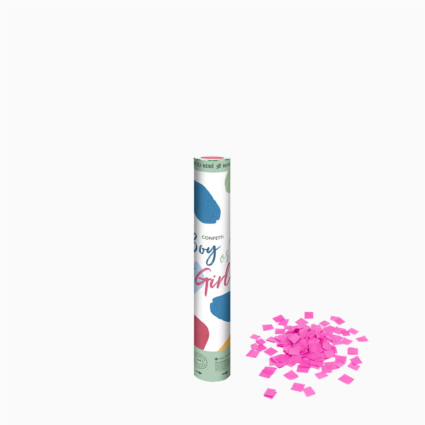 Set 12 Cañones Confeti Cuadrado Biodegradable 30 cm Revelación Género Rosa (12 uds)