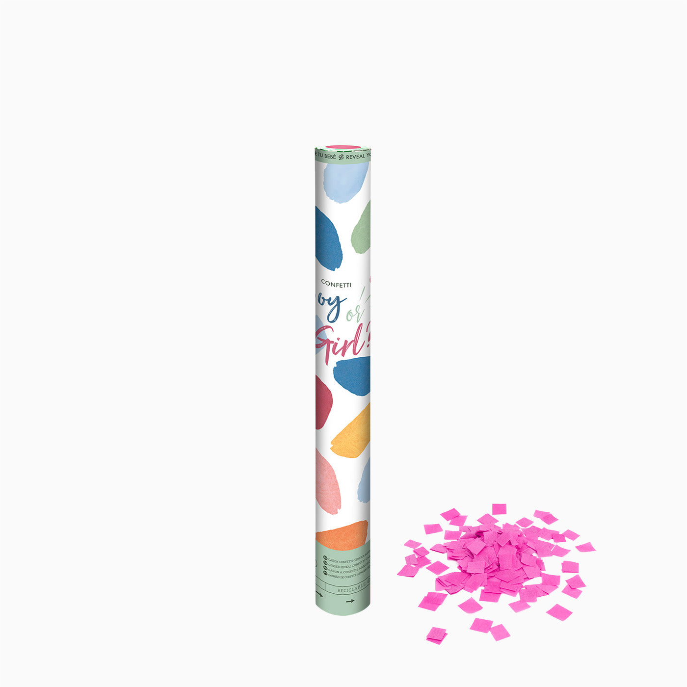 Set 12 Cañones Confeti Cuadrado Biodegradable 50 cm Revelación Género Rosa (12 uds)