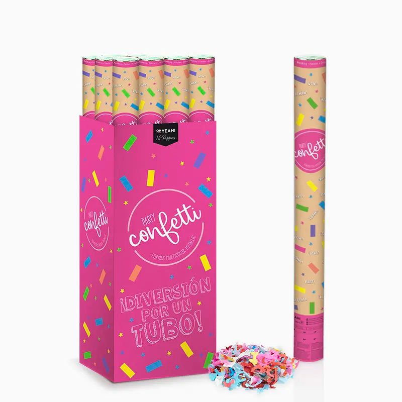 Set 12 Cañones Confeti 80 cm Papel Biodegradable Multicolor (12 uds)