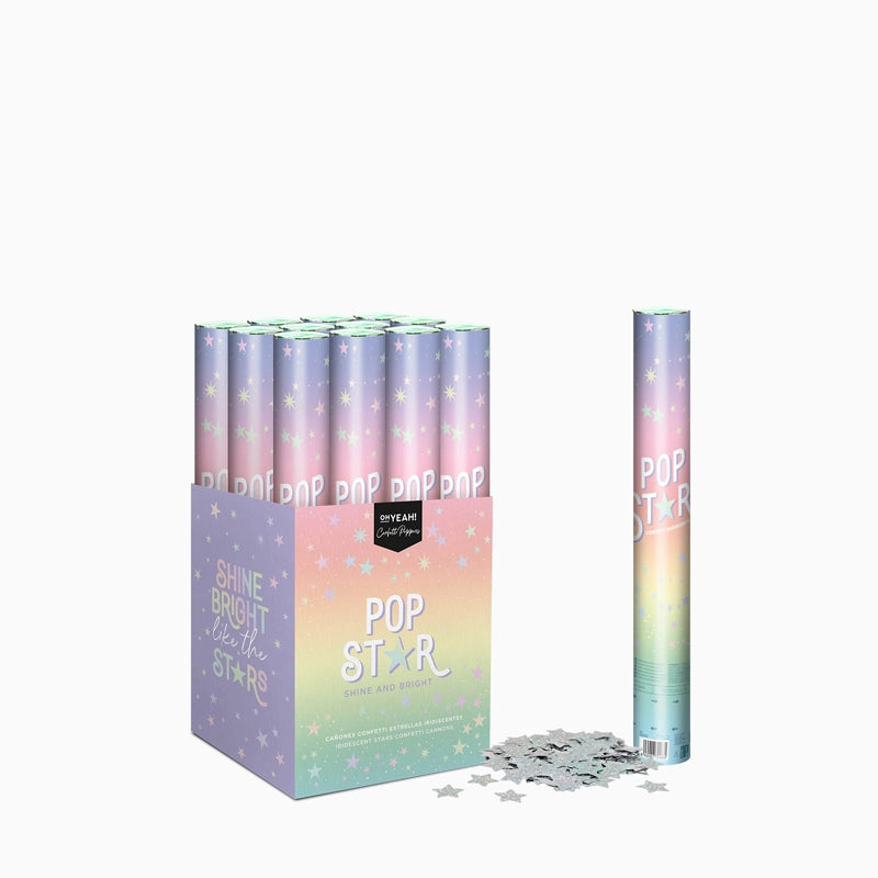 Set 12 Cañones Confeti Estrella 40 cm Iridiscente (12 uds)