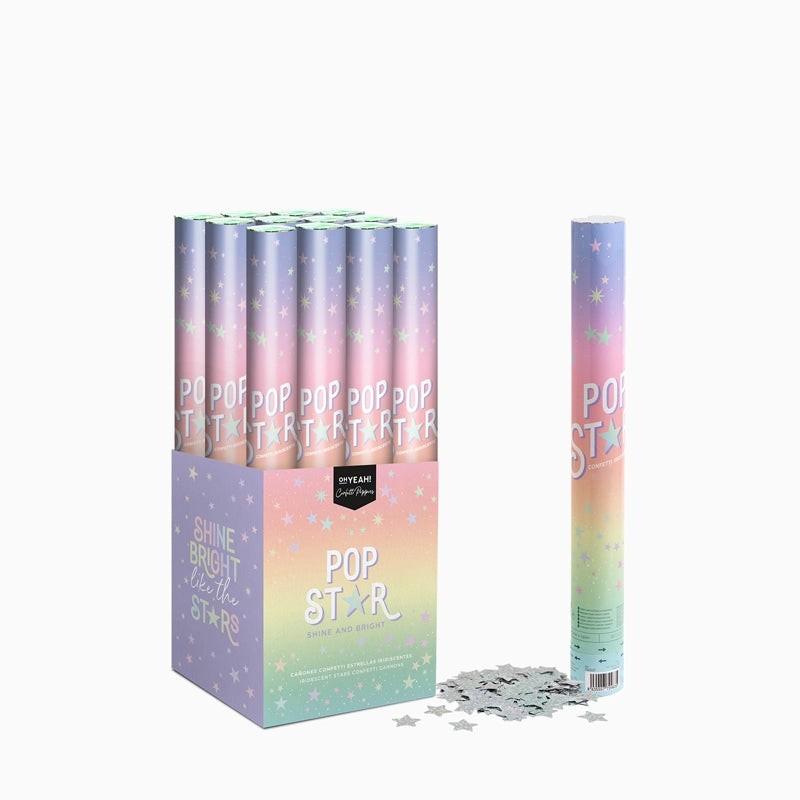 Set 12 Cañones Confeti Estrella 50 cm Iridiscente (12 uds)