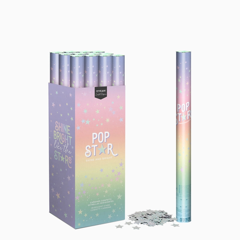 Set 12 Cañones Confeti Estrella 60 cm Iridiscente (12 uds)