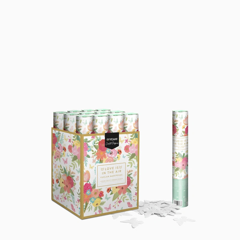 Set 12 Cañones Confeti Mariposas Biodegradable 30 cm Blanco (12 uds)