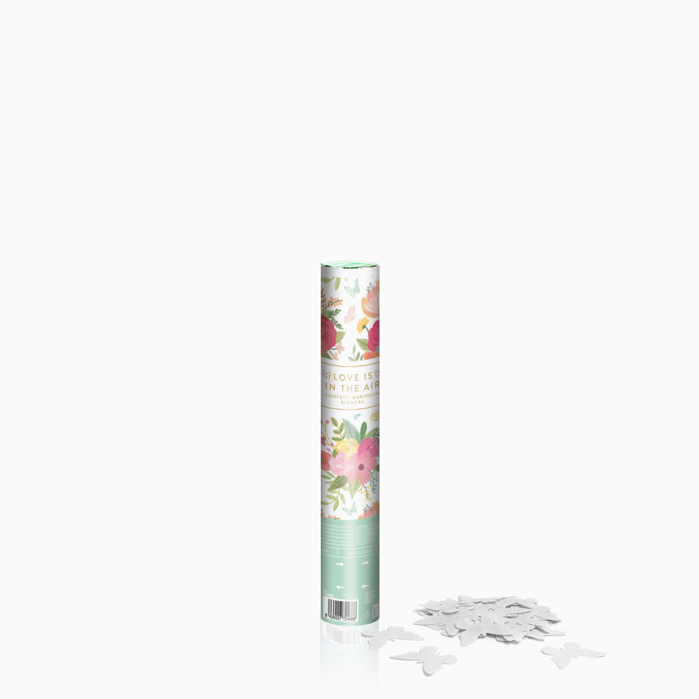 Set 12 Cañones Confeti Mariposas Biodegradable 30 cm Blanco (12 uds)
