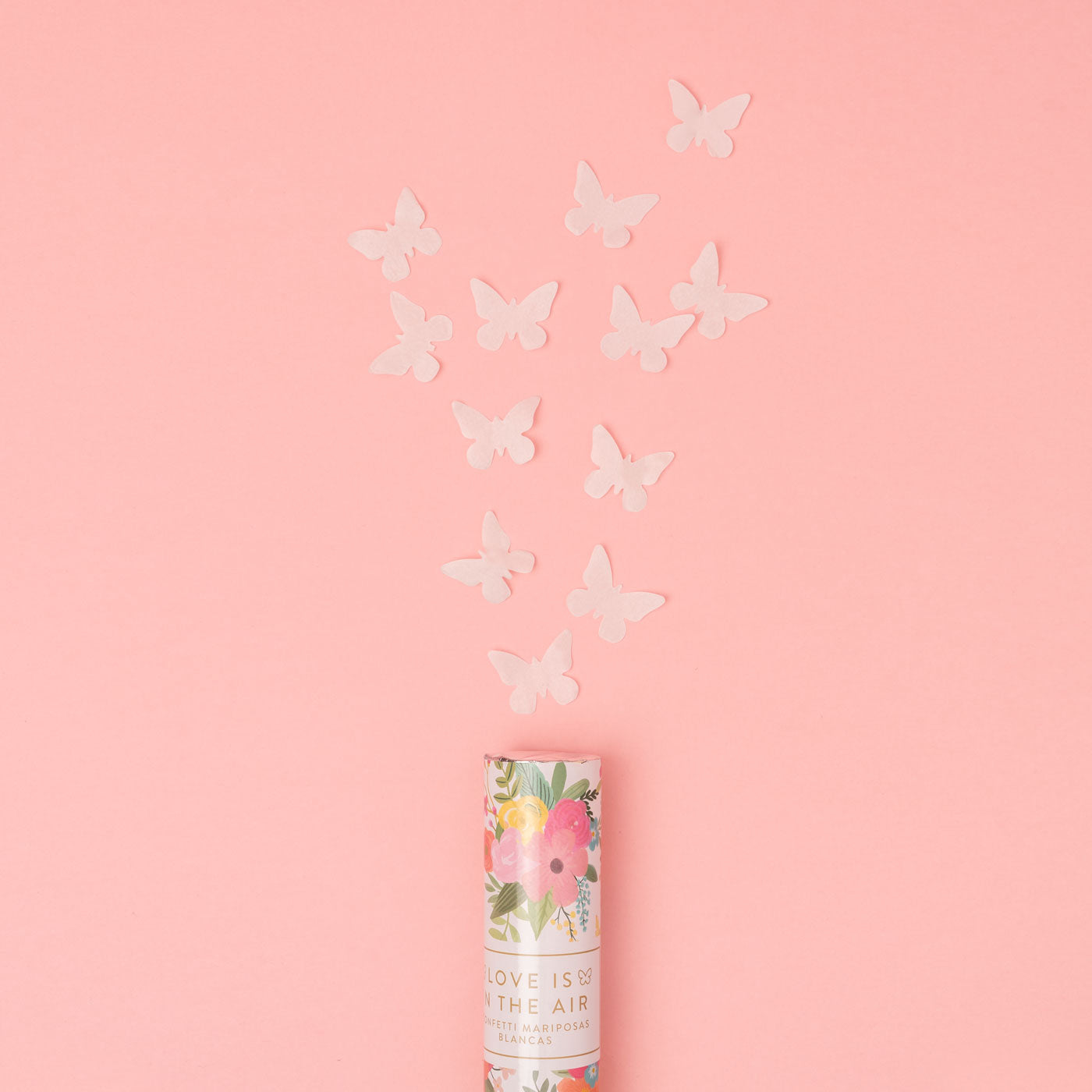 Set 12 Cañones Confeti Mariposas Biodegradable 60 cm Blanco (12 uds)
