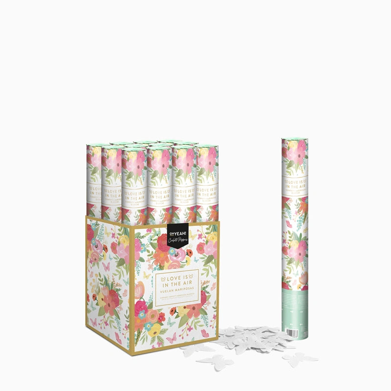 Set 12 Cañones Confeti Mariposas Biodegradable 40 cm Blanco (12 uds)
