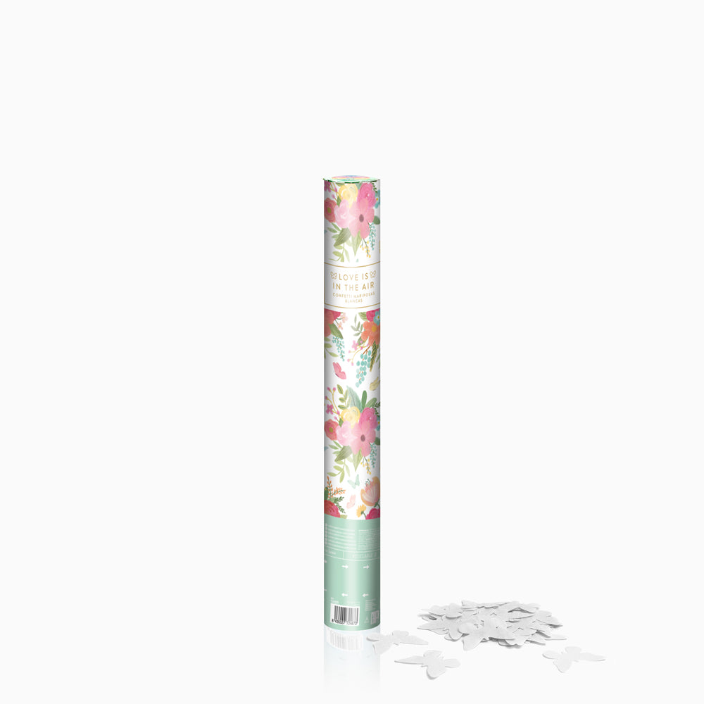 Set 12 Cañones Confeti Mariposas Biodegradable 40 cm Blanco (12 uds)