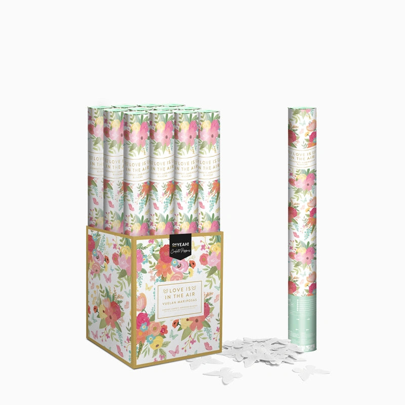 Set 12 Cañones Confeti Mariposas Biodegradable 50 cm Blanco (12 uds)