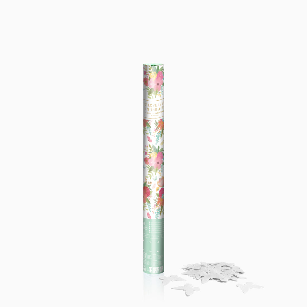 Set 12 Cañones Confeti Mariposas Biodegradable 50 cm Blanco (12 uds)