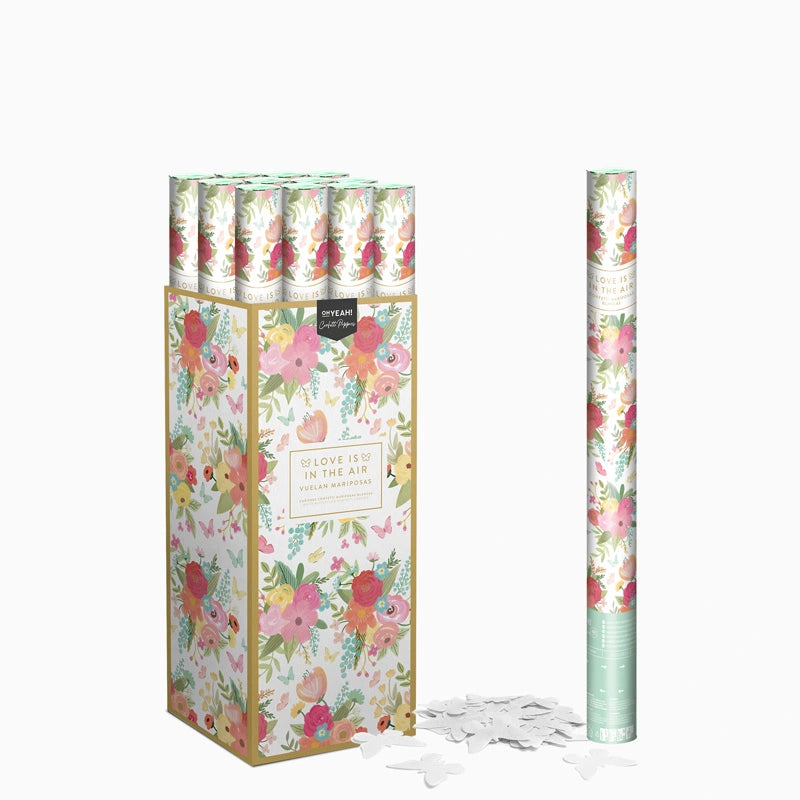 Set 12 Cañones Confeti Mariposas Biodegradable 60 cm Blanco (12 uds)