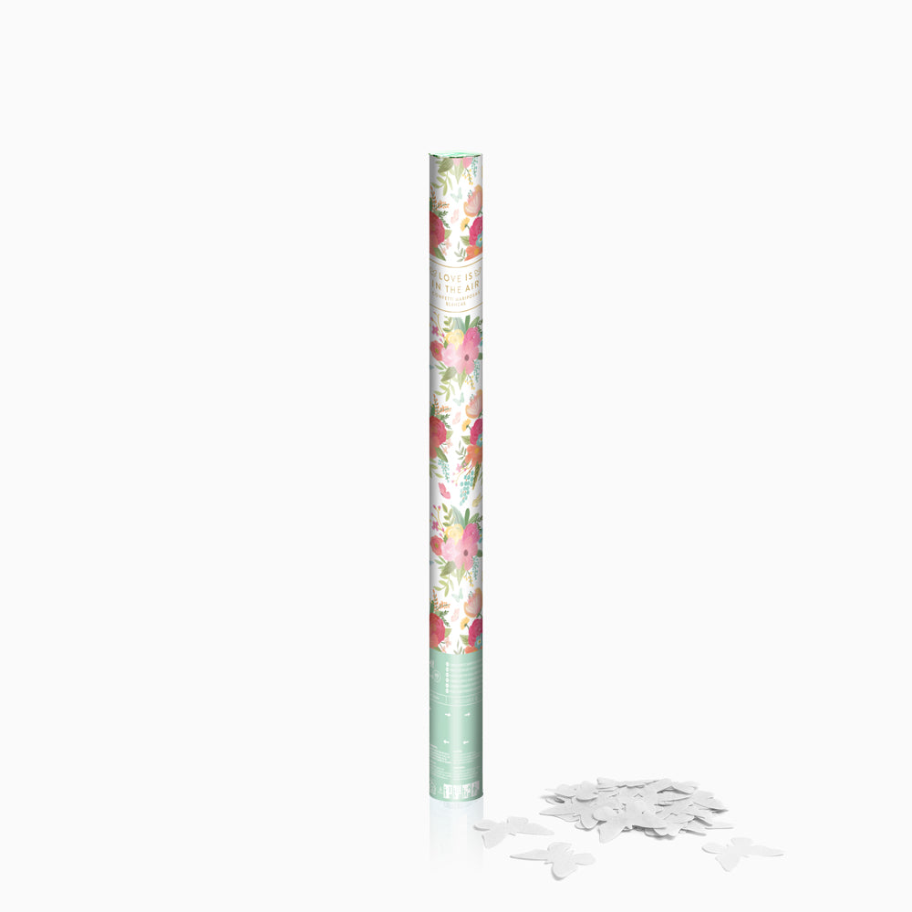 Set 12 Cañones Confeti Mariposas Biodegradable 60 cm Blanco (12 uds)