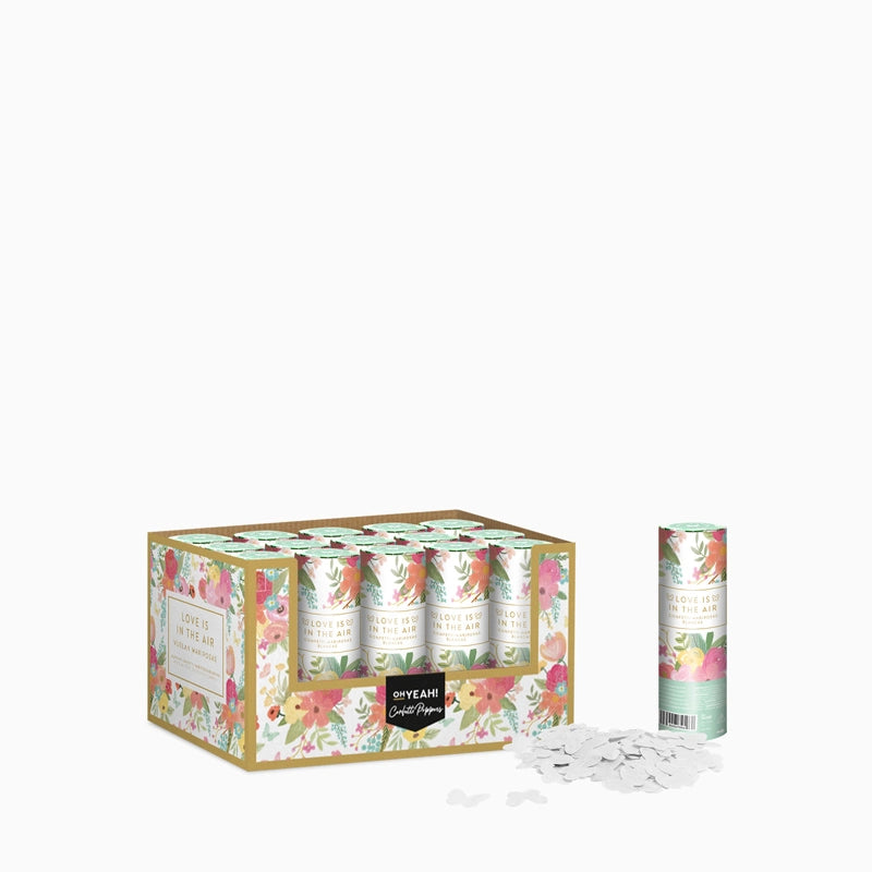 Set 24 Mini Cañones Confeti Mariposas Biodegradable 15 cm Blanco (24 uds)