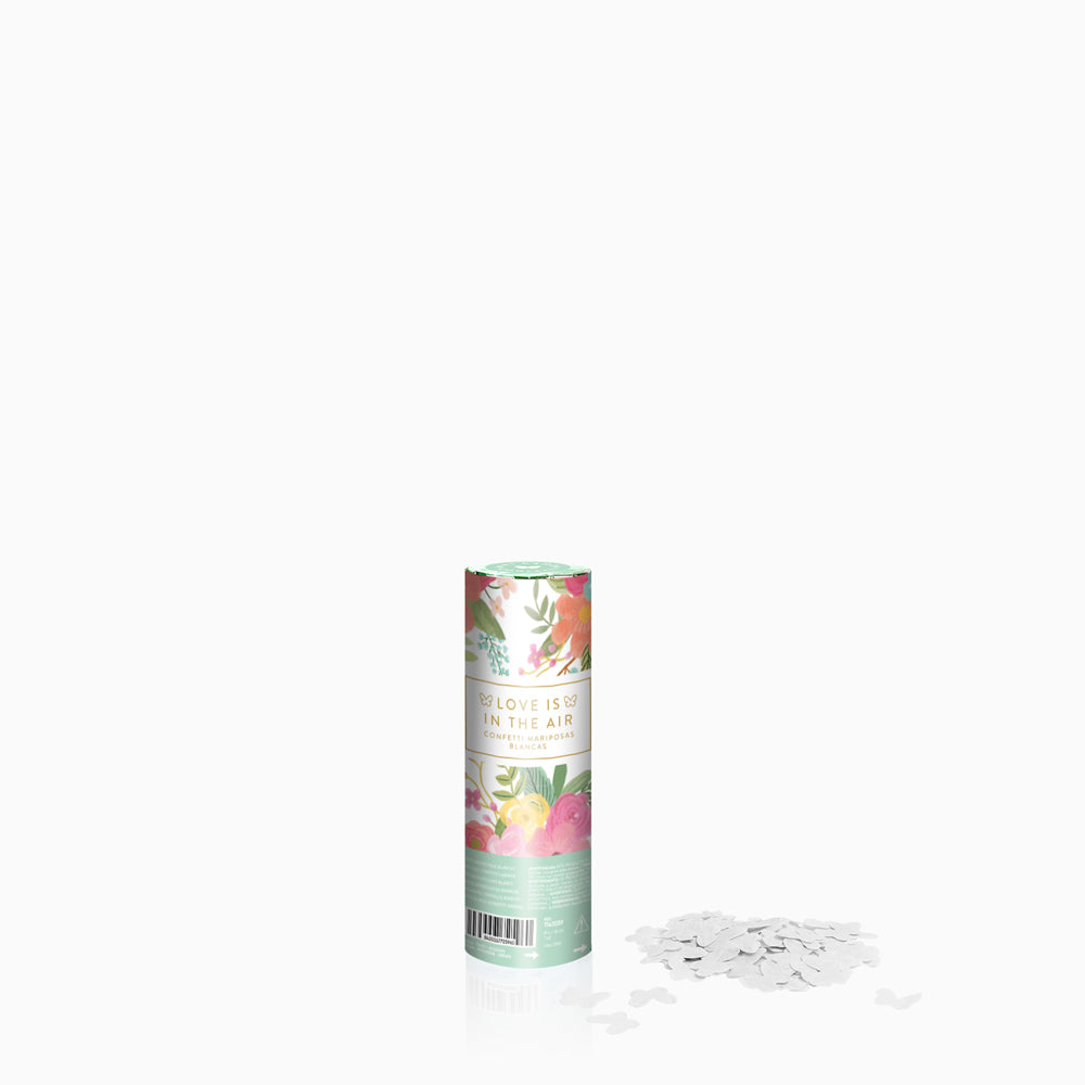 Set 24 Mini Cañones Confeti Mariposas Biodegradable 15 cm Blanco (24 uds)