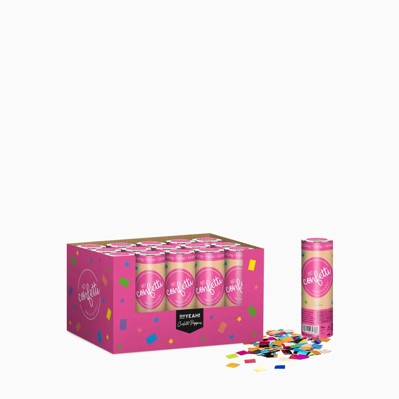 Set 24 Mini Cañones Confeti Cuadrado 15 cm Metalizado Multicolor (24 uds)