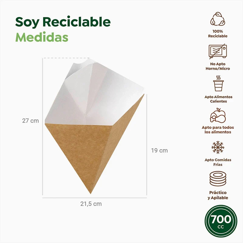 Envase Cono Cartón con Salsera 700 cc - Take Away (500 uds)