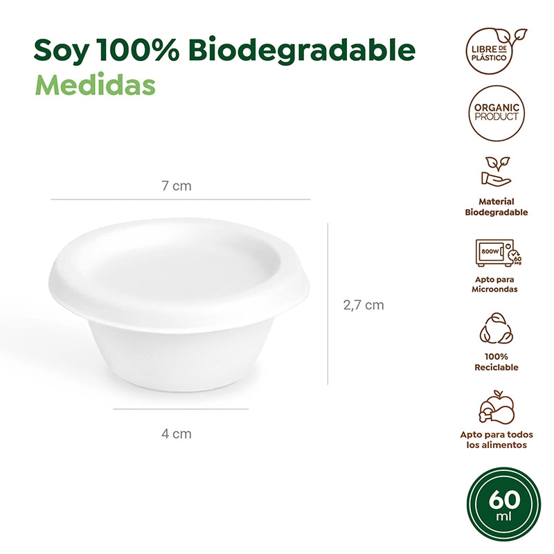 Tarrina Caña de Azúcar 60ml Blanco con Tapa 500 uds