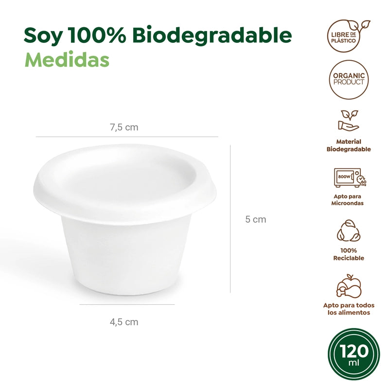 Tarrina Caña de Azúcar 120ml Blanco con Tapa 500 Uds